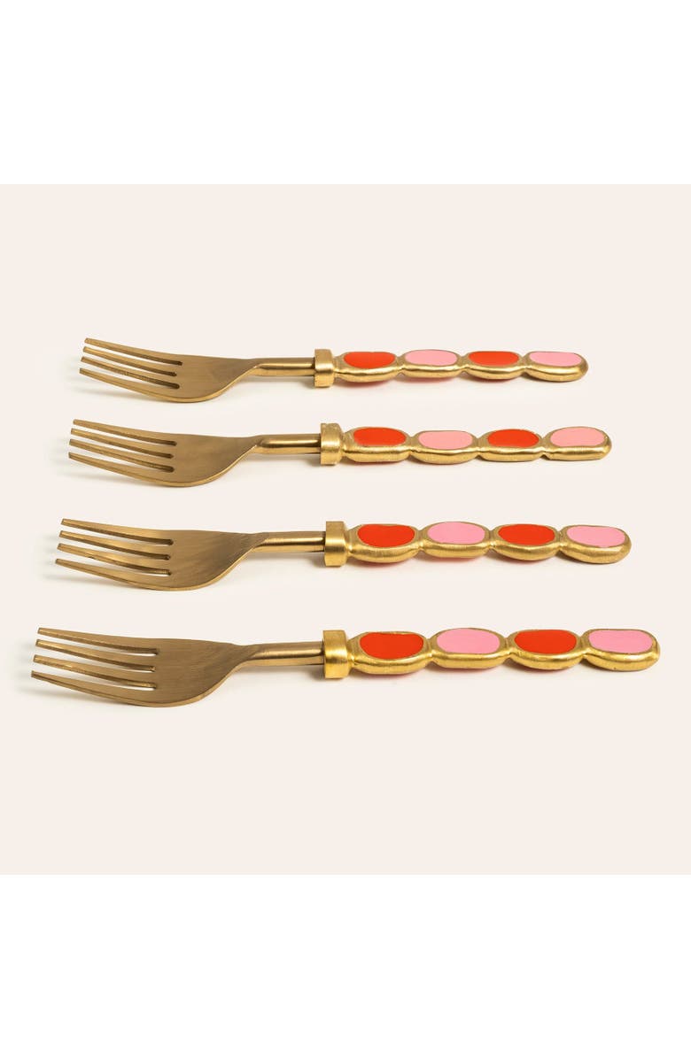 Zsa Zsa Zsu Rampur Set Of 4 Steel Dessert Fork Set, Alternate, color, Gold