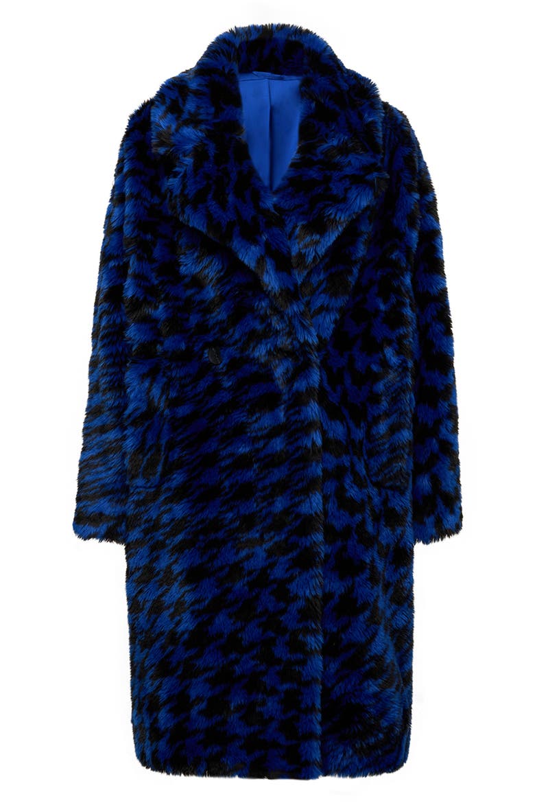 Arwen Houndstooth Check Faux Fur Coat, Alternate, color, HOUNDSTOOTH ROYAL BLUE