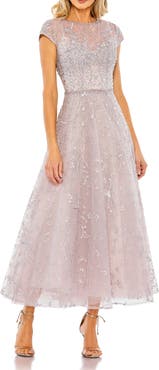 Mac Duggal Petite Embellished High Neck Cap Sleeve A Line Dress