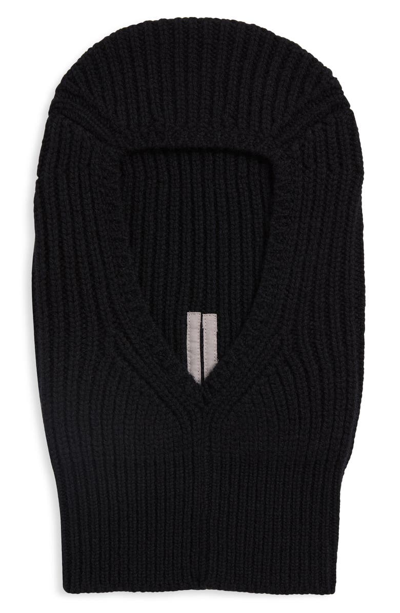 Rick Owens Sphinx Skull Rib Virgin Wool Balaclava, Main, color, Black
