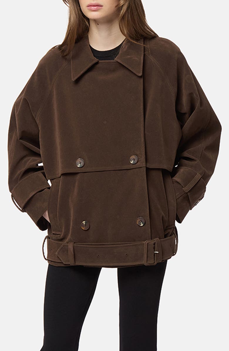 Apparis Gaia Faux Suede Short Trench Coat, Main, color, Dark Brown