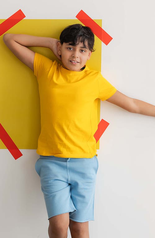 Shop Mightly Organic Cotton Fleece Knee Shorts In Chambray