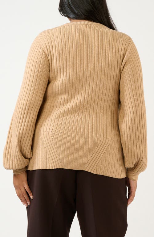 Estelle Remi Blouson Sleeve Mixed Rib Sweater In Nude