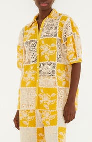 FARM Rio Lace Patchwork Cotton Button-Up Shirt