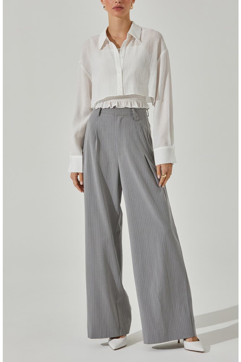 Crop Button-Up Shirt & Smocked Camisole, Alternate, color, WHITE