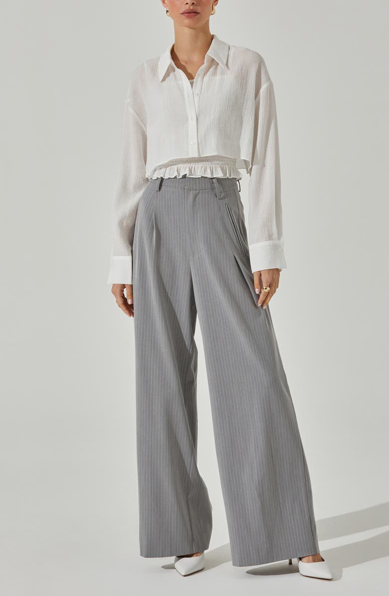 ASTR the Label Crop Button-Up Shirt & Smocked Camisole, Alternate, color, 