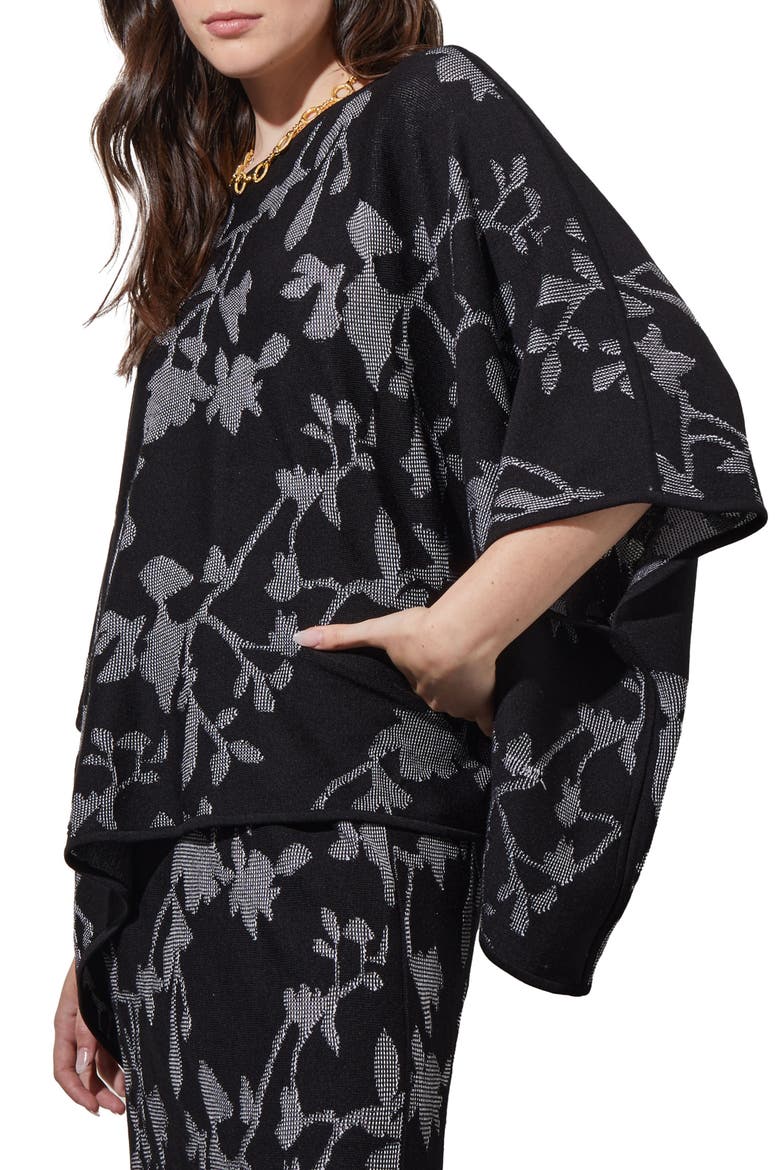 Floral Jacquard Top, Alternate, color, BLACK/ WHITE