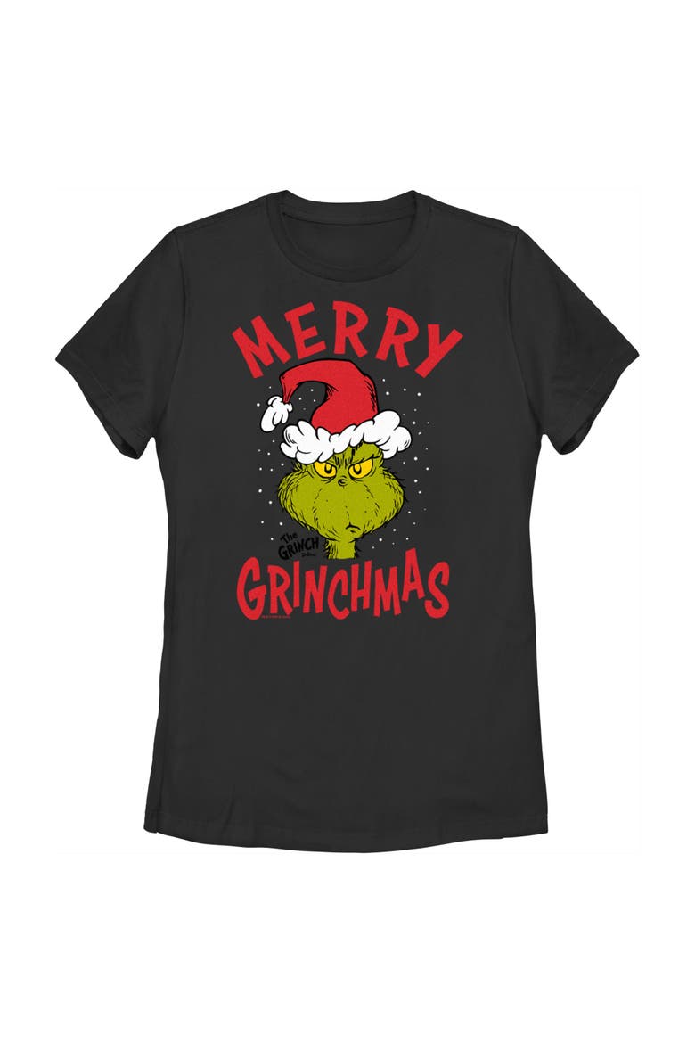 Women's Dr. Seuss Christmas Merry Grinchmas Short Sleeve Graphic T-Shirt, Main, color, Black