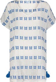 Mer St. Barth Capucine Women's Mini Caftan Blue Embroidery
