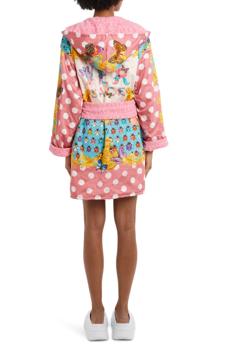 Versace Short Cotton Hooded Robe, Alternate, color, 
