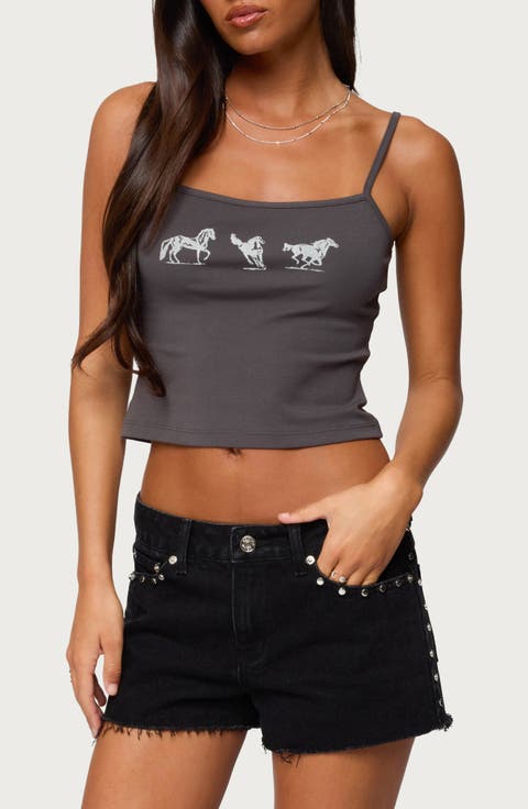 Wild Horses Graphic Crop Camisole
