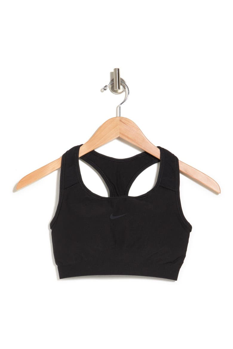 Swoosh Seamless Bra, Alternate, color, BLACK/ DK SMOKE GREY