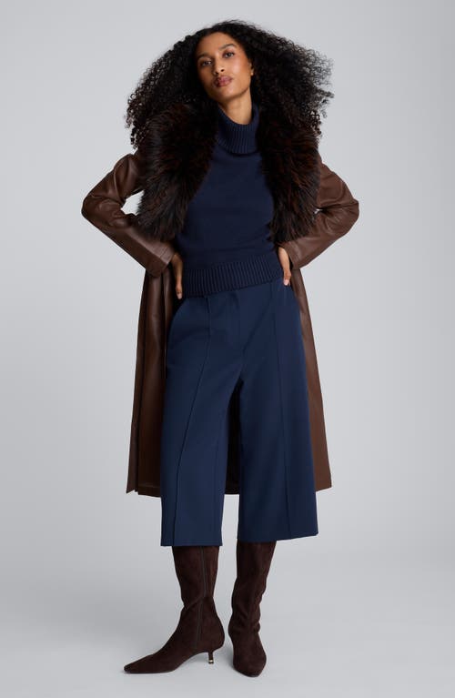 Kenneth Cole Luxe Twill Fly Front High Rise Pintuck Culotte Pant In Blue