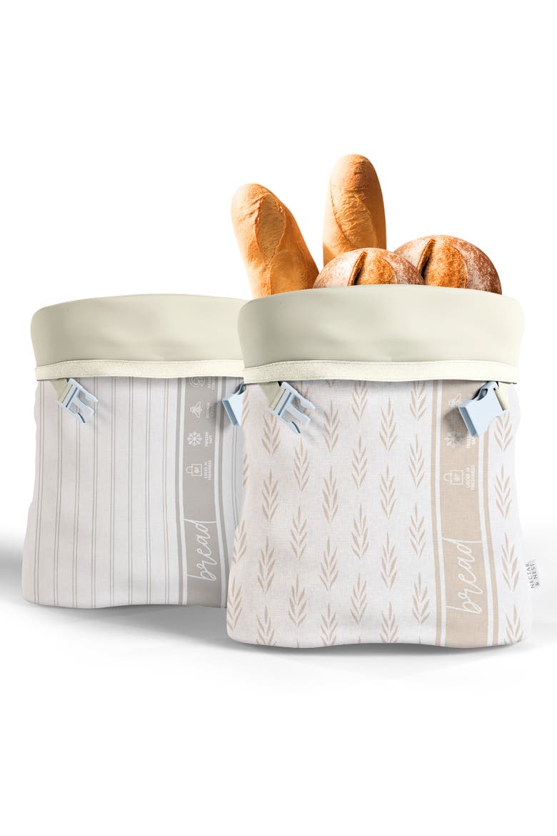 Beeswax Bread Bags, Set of 2, Reusable Organic Cotton, 13"x17", Main, color, Gray
