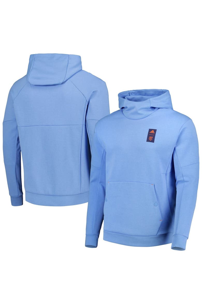 Men's adidas Light Blue New York City FC 2023 Player Travel Pullover Hoodie, Main, color, Light Blue