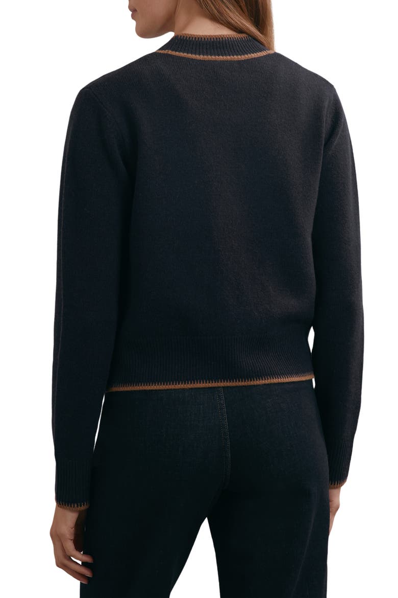 Louisa Tipped Wool & Cashmere Cardigan, Alternate, color, NAVY/ CAMEL