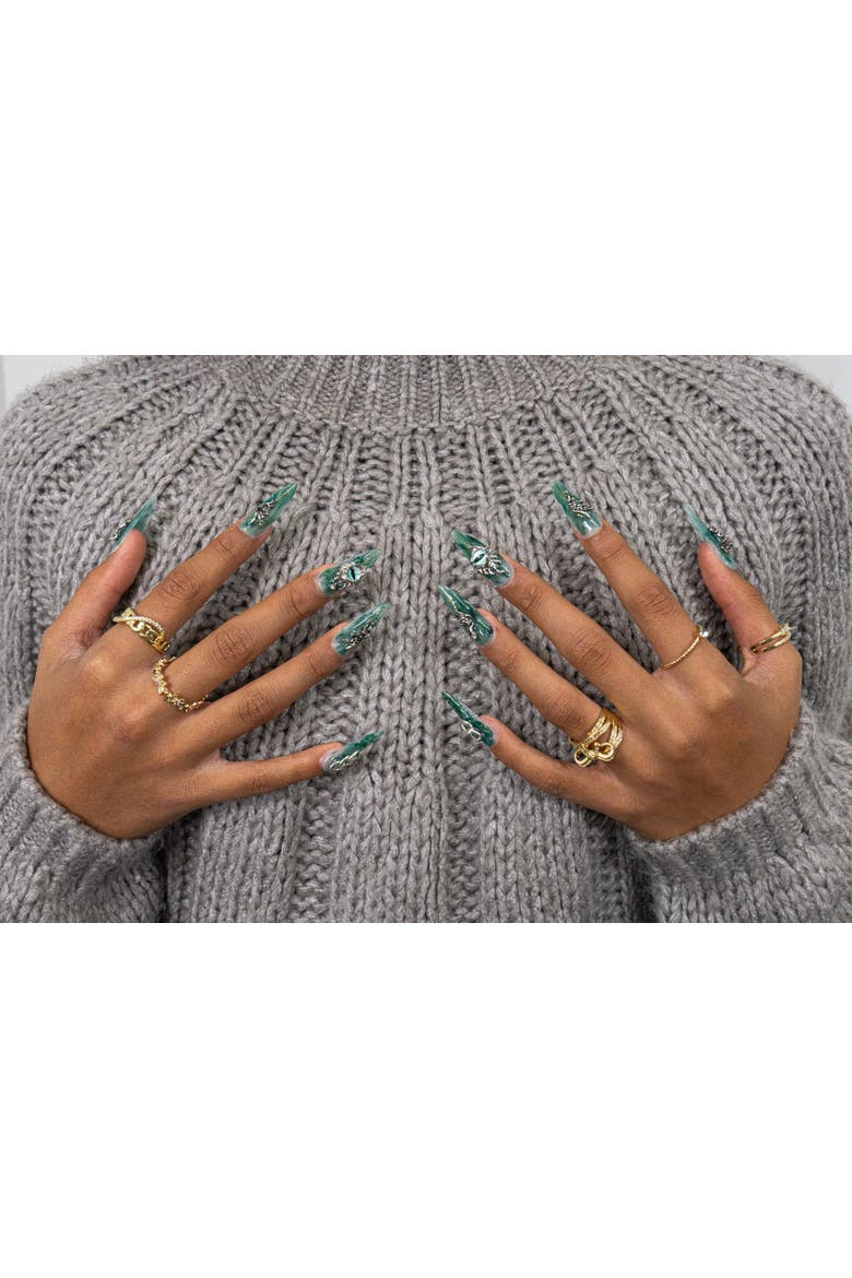 Emerald Elegance Luxury Handmade Press On Nails, Alternate, color, Aquamarine
