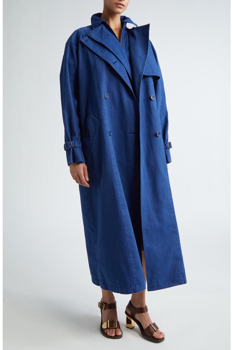 Calao Cape Effect Cotton Denim Trench Coat, Alternate, color, NAVY