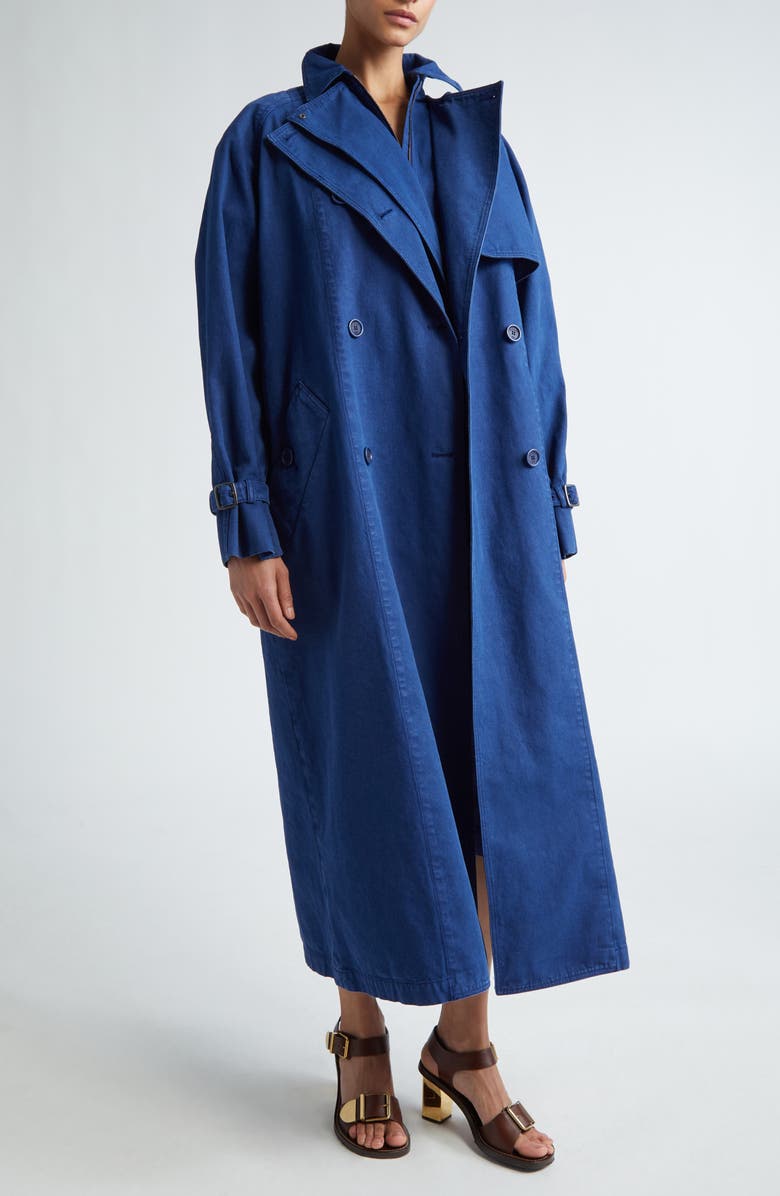Max Mara Calao Cape Effect Cotton Denim Trench Coat, Alternate, color,