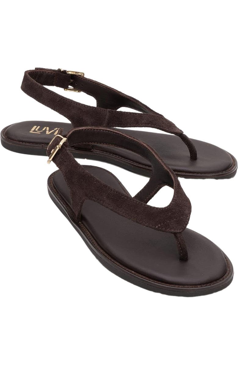 Forever & Always Shoes Belinda Leather Thong Sandals, Alternate, color, Brown Suede Leather