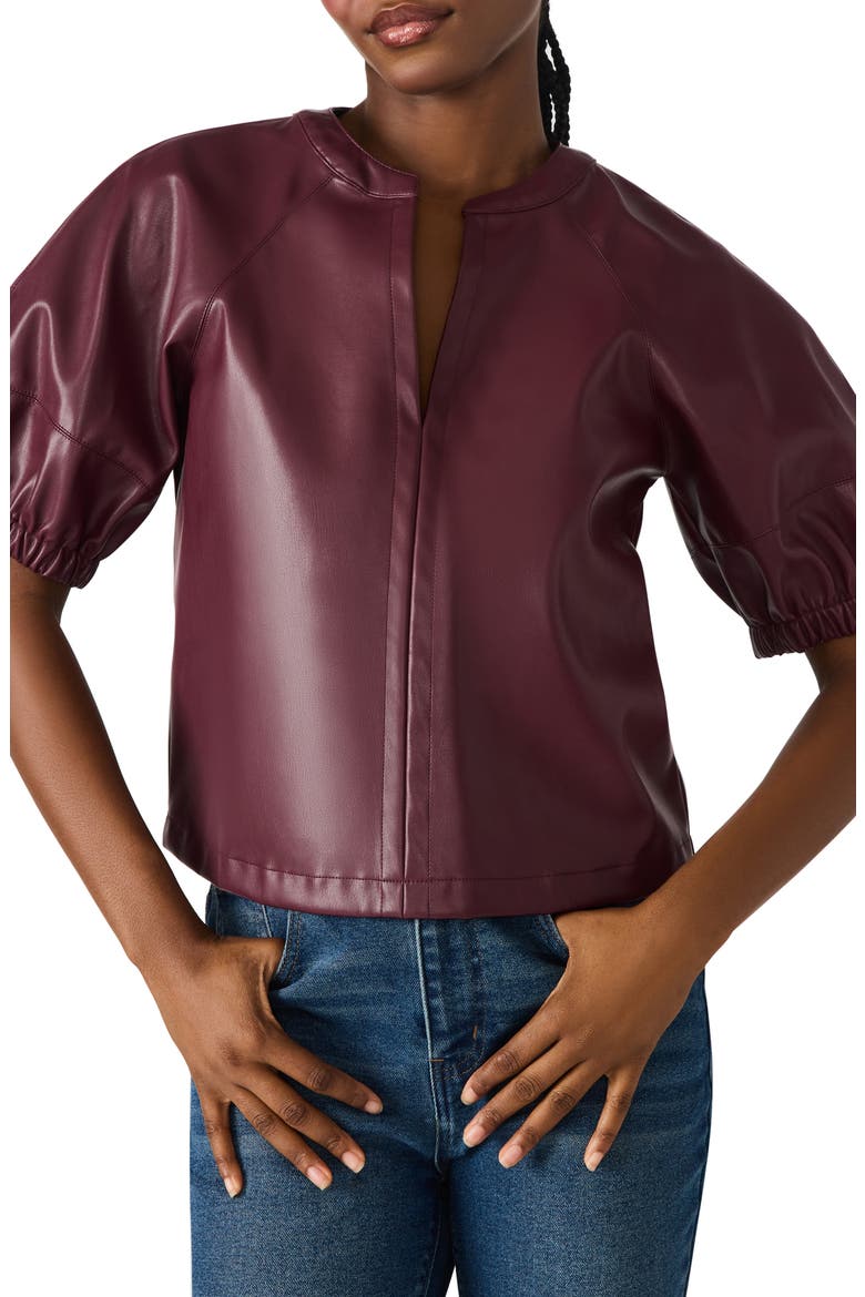 Roxanne Short Sleeve Faux Leather Top, Main, color, WINE