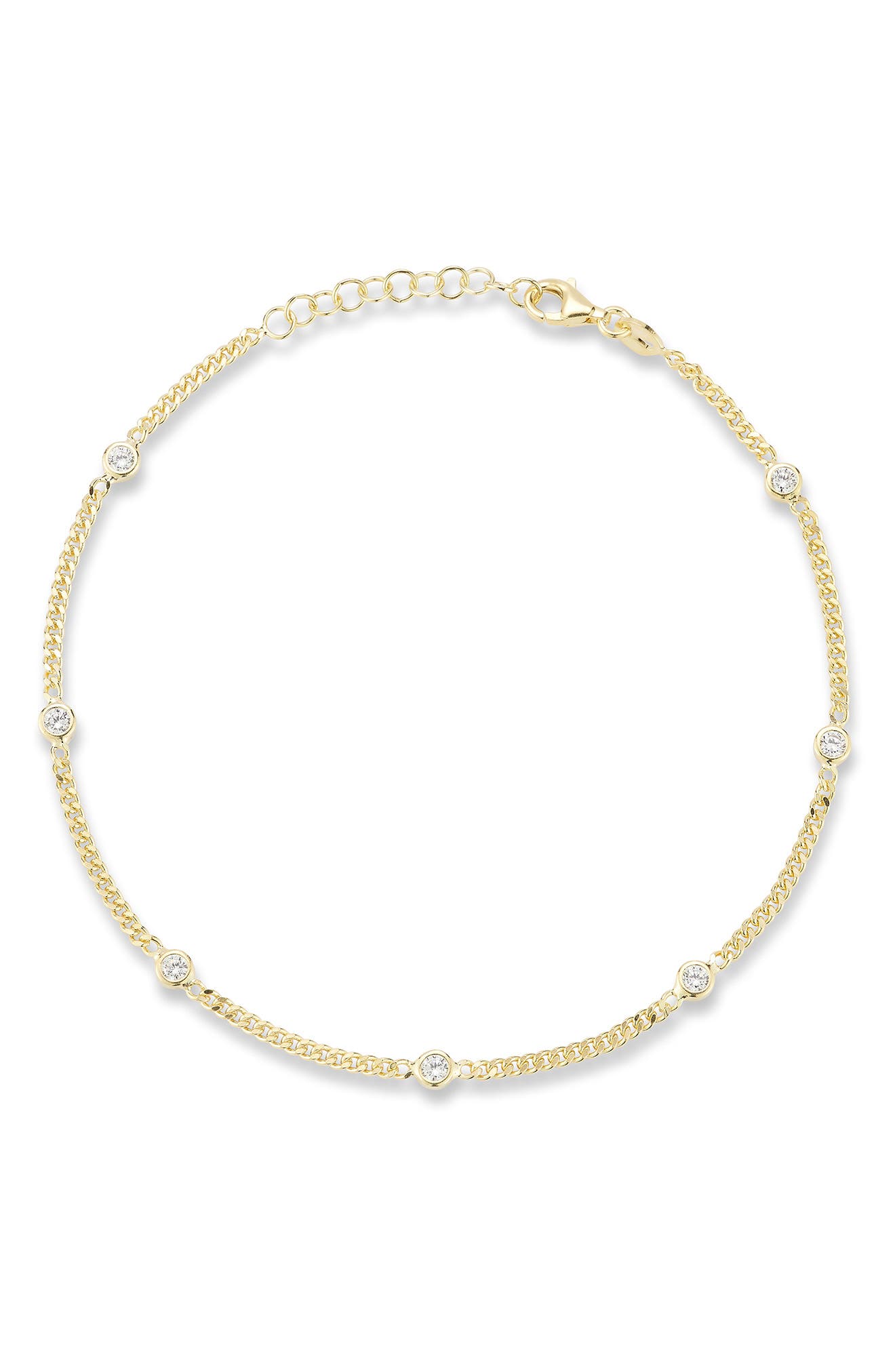 Cubic Zirconia Curb Chain Anklet