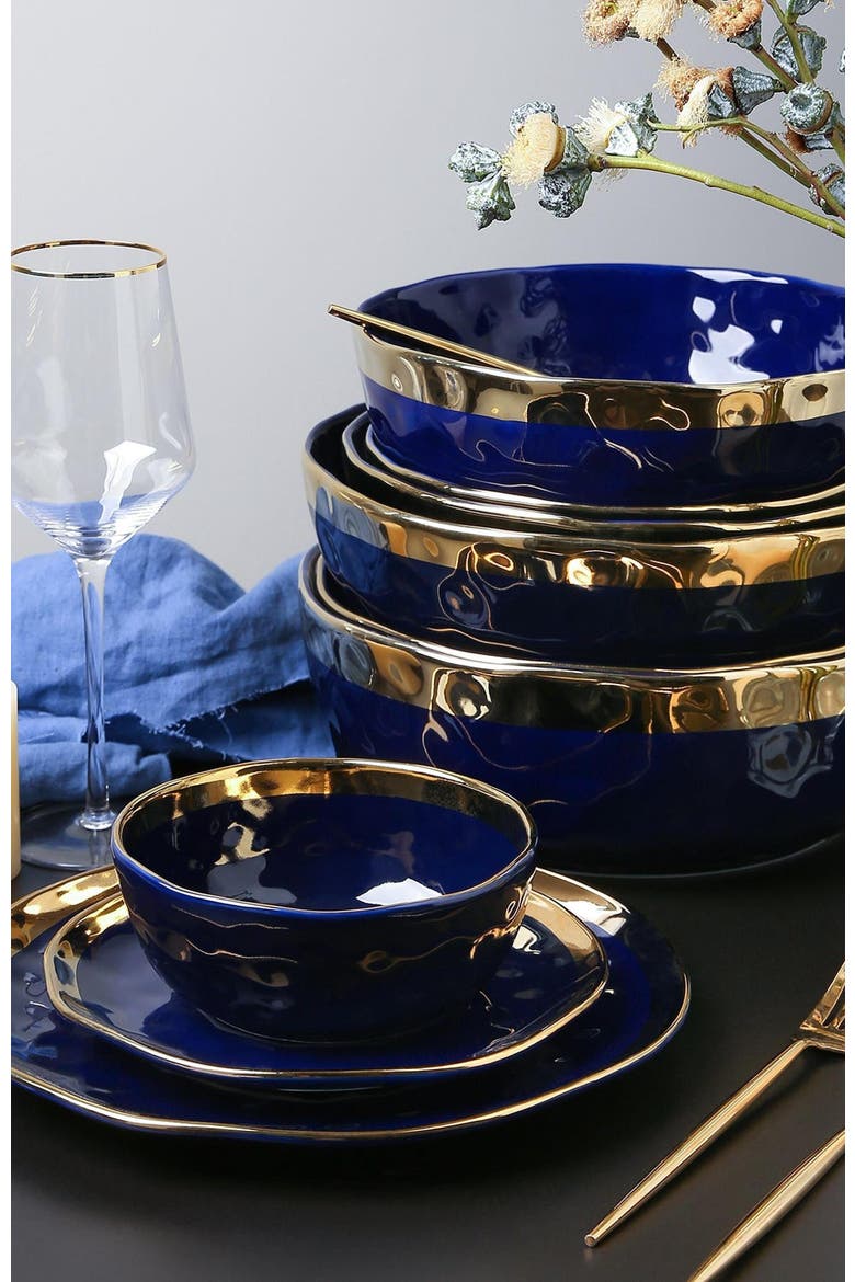 Florian Porcelain 16-Piece Dinnerware Set, Alternate, color, Navy Blue