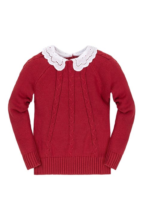 Baby Girls' Organic Eyelet Collar Cable Sweater, Infant