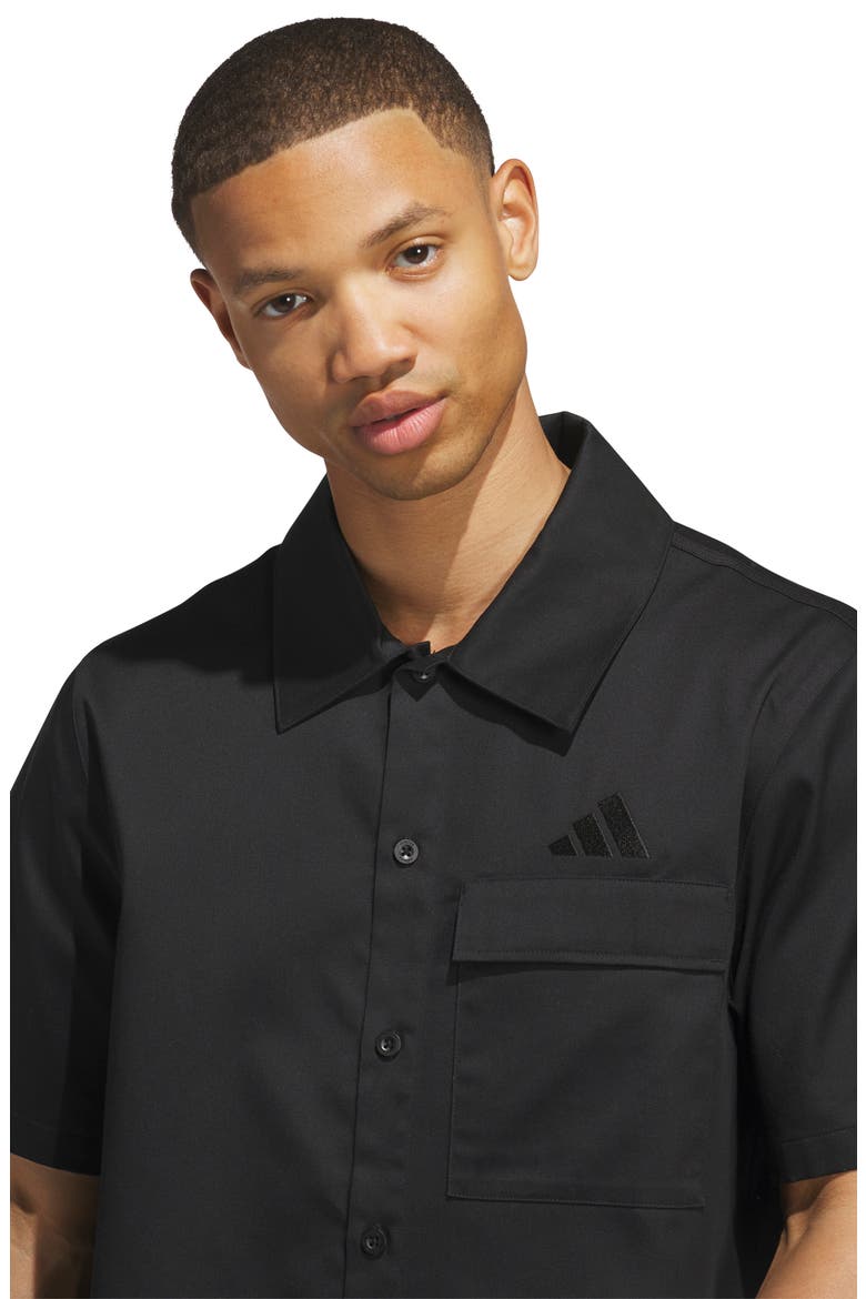 Short Sleeve Woven Camp Shirt, Alternate, color, BLACK