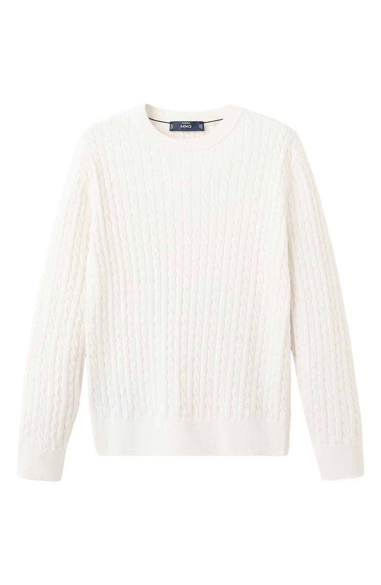MANGO Crewneck Cable Stitch Sweater, Alternate, color, Off White