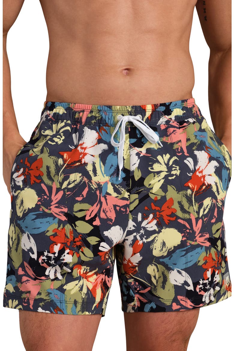 5.5-Inch Water Repellent Swim Trunks, Main, color, NAVY/ DUSTY SAGE FLORAL