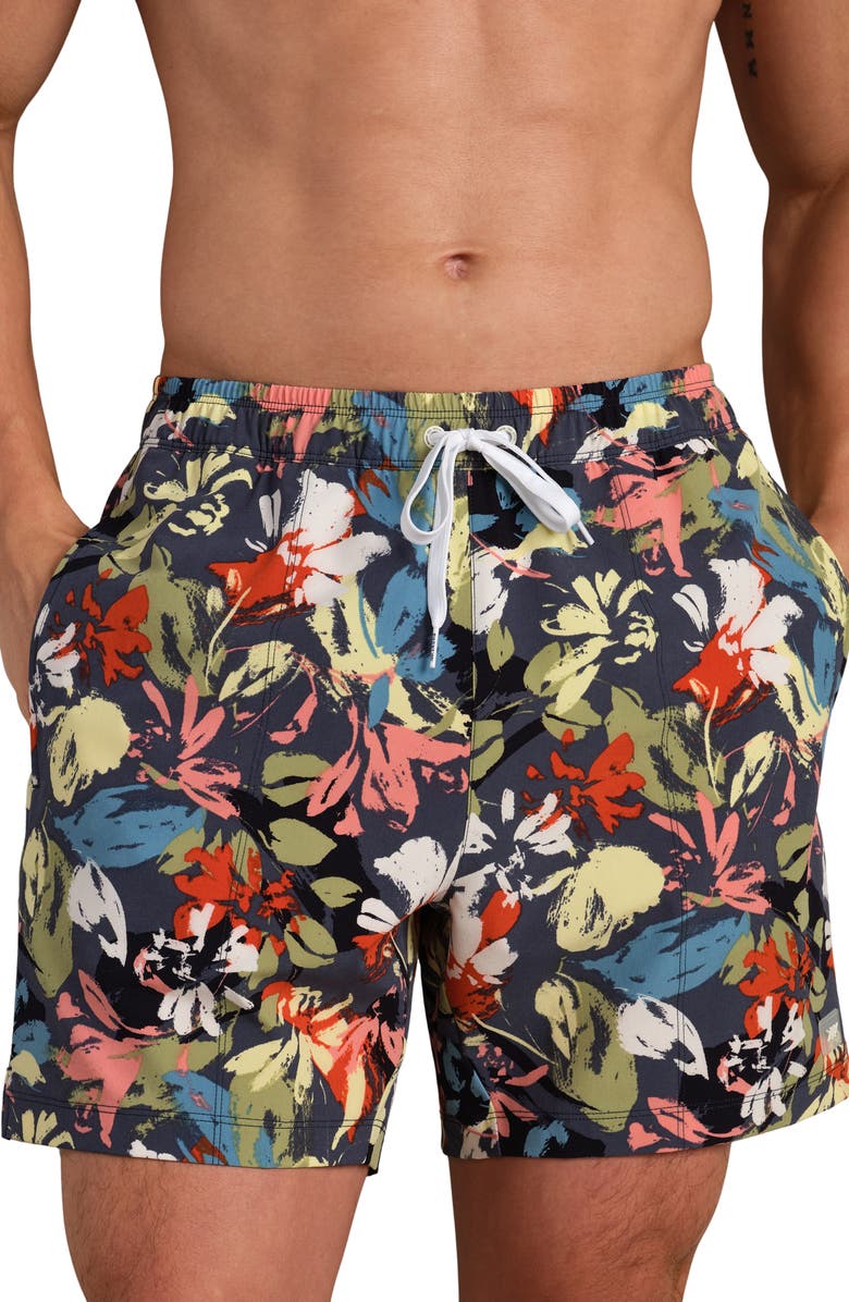 Rhone 5.5-Inch Water Repellent Swim Trunks, Main, color, Navy/ Dusty Sage Floral
