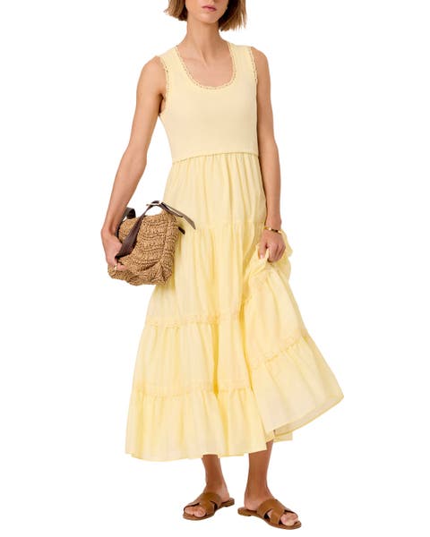 Crochet Trim Tiered Midi Dress