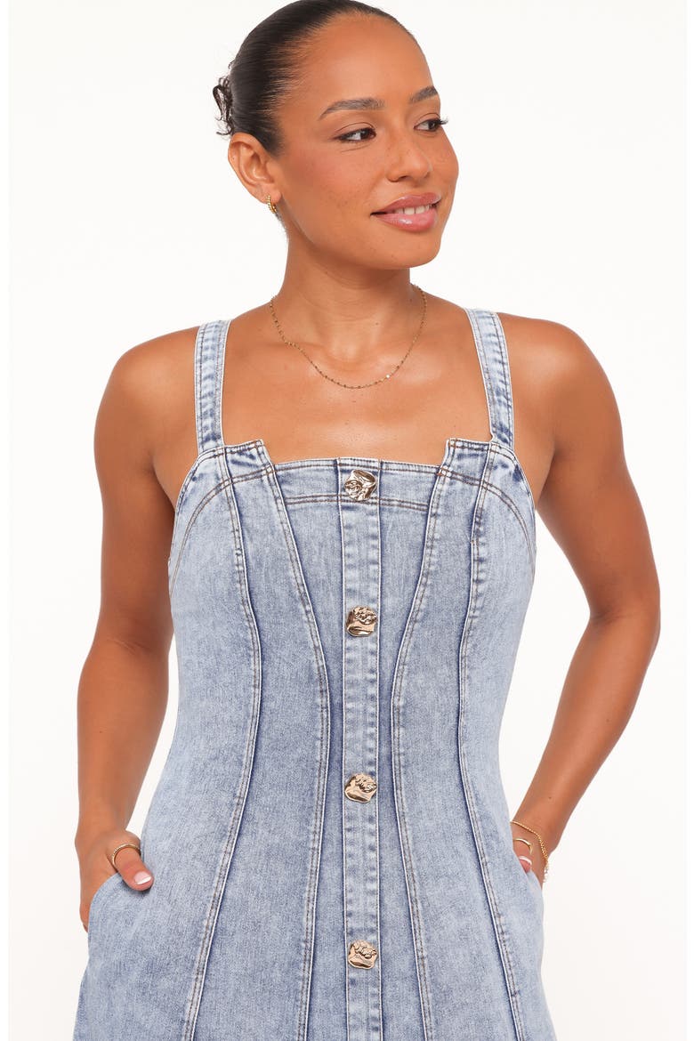 Katie Button Front Maxi Dress, Alternate, color, MED DENIM