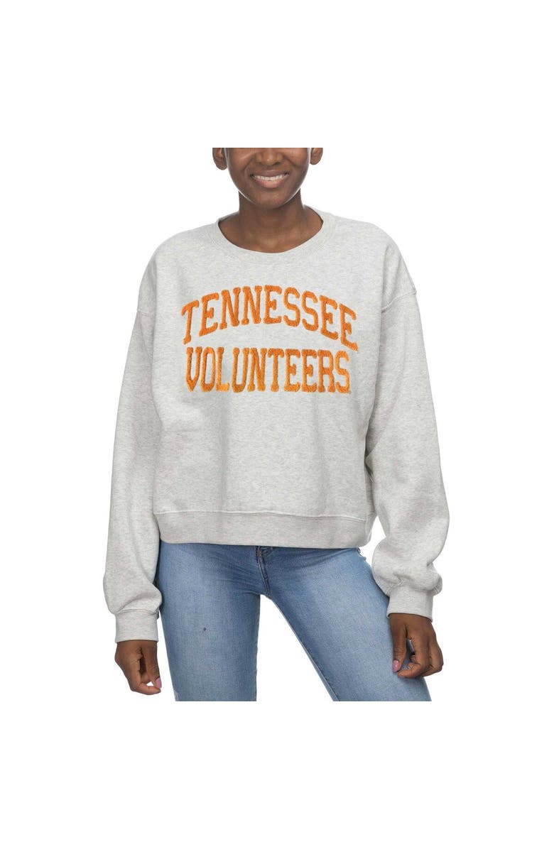 ZOOZATZ Women's ZooZatz Oatmeal Tennessee Volunteers Core Chenille Cropped Pullover Sweatshirt, Main, color, Oatmeal