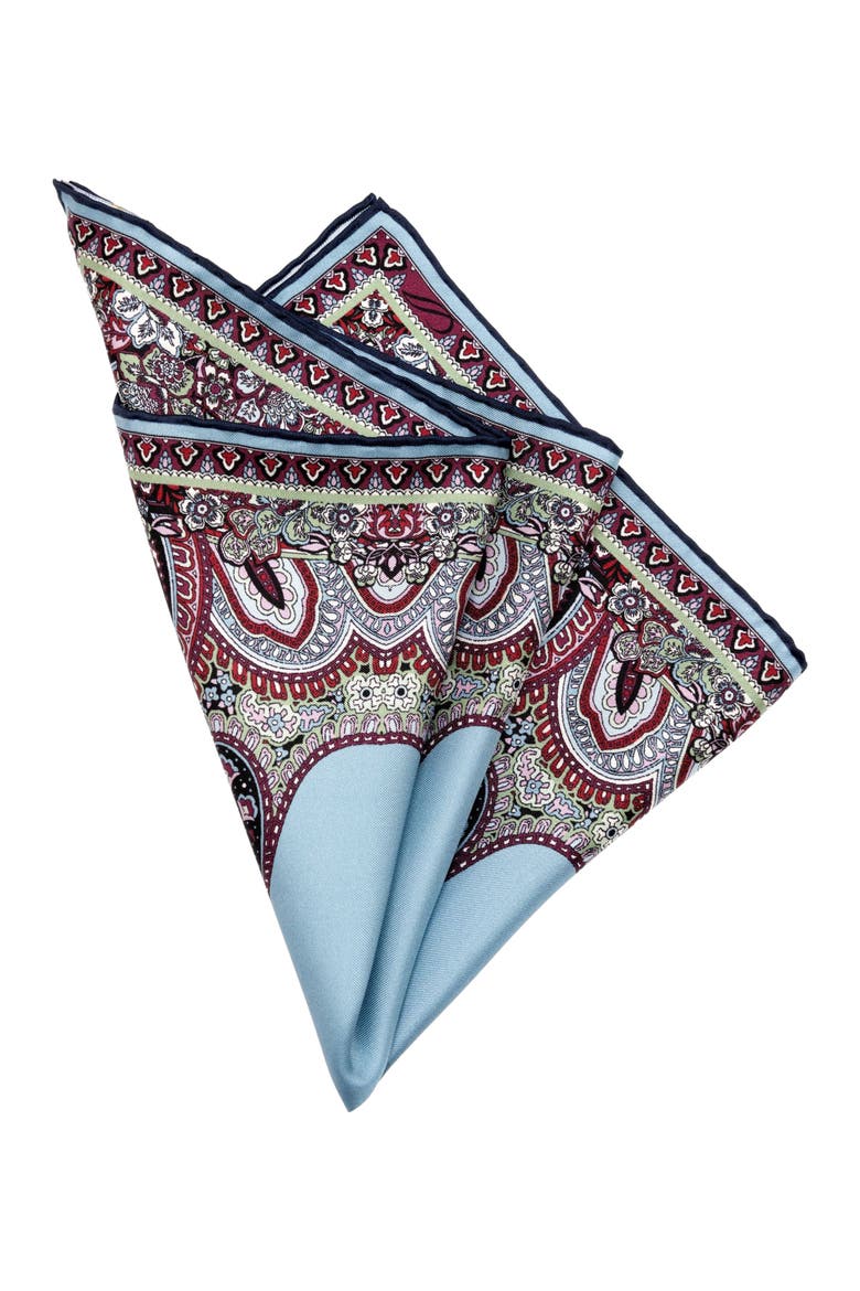 Perugia - Silk Pocket Square for Men, Alternate, color, Blue and Burgundy
