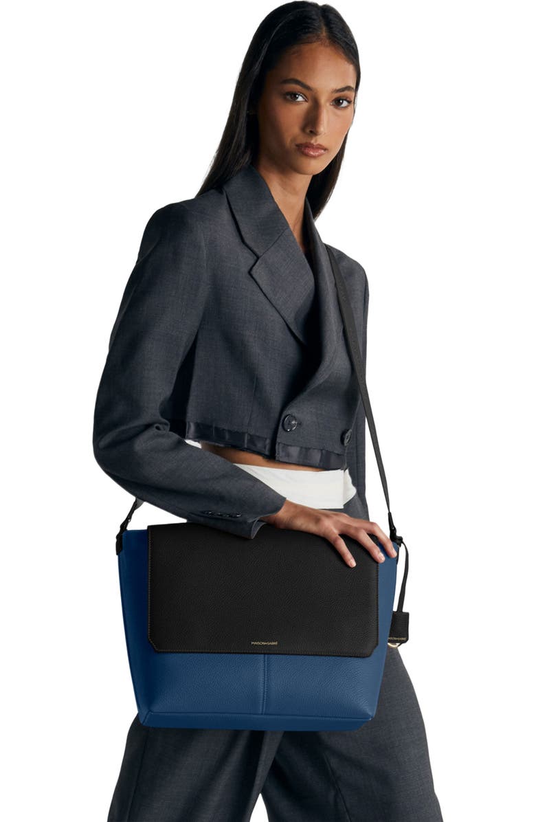 MAISON de SABRÉ Leather Flaire Messenger Bag, Alternate, color, Pacific Caviar