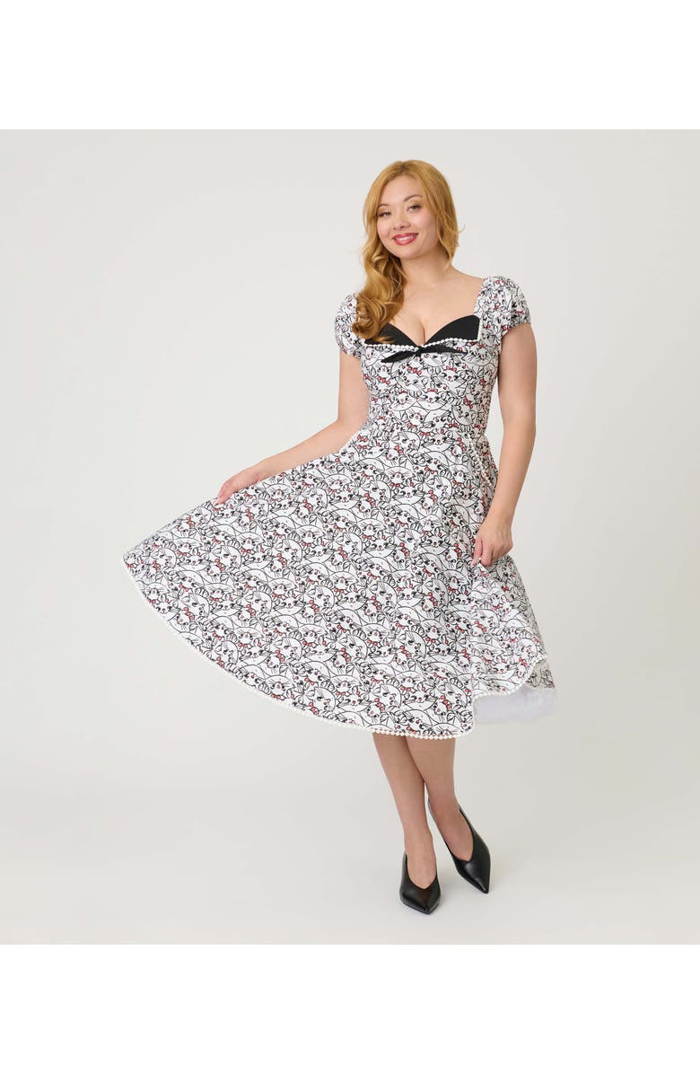 Unique Vintage 1950s Sweetheart Swing Dress, Main, color, White Cat Print
