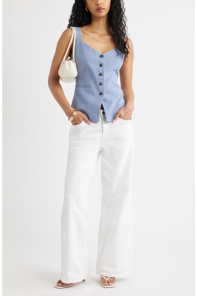Button Front Linen Blend Tank, Alternate, color, BLUE UMBRA