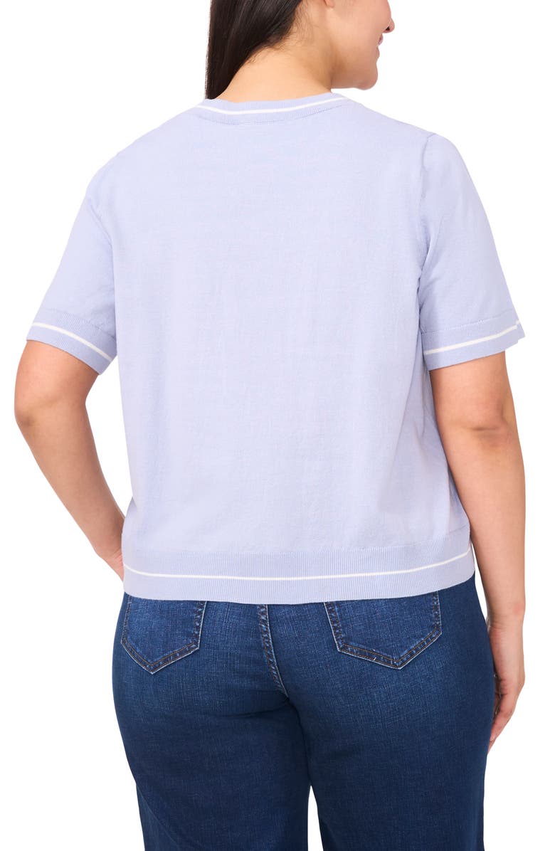 CeCe Tipped Short Sleeve Cotton Sweater, Alternate, color, Slate Blue