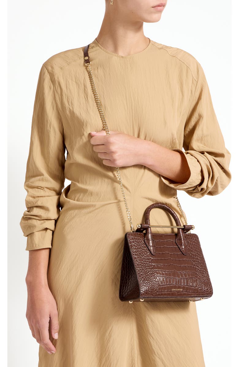 Strathberry Mini Croc Embossed Leather Tote, Alternate, color,