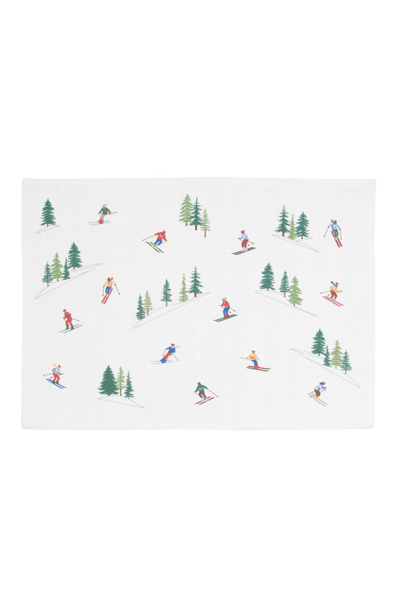 Alpine Skiers Winter Sports Reversible Plaid Set of 6 Placemats 14" x 20", Alternate, color, White