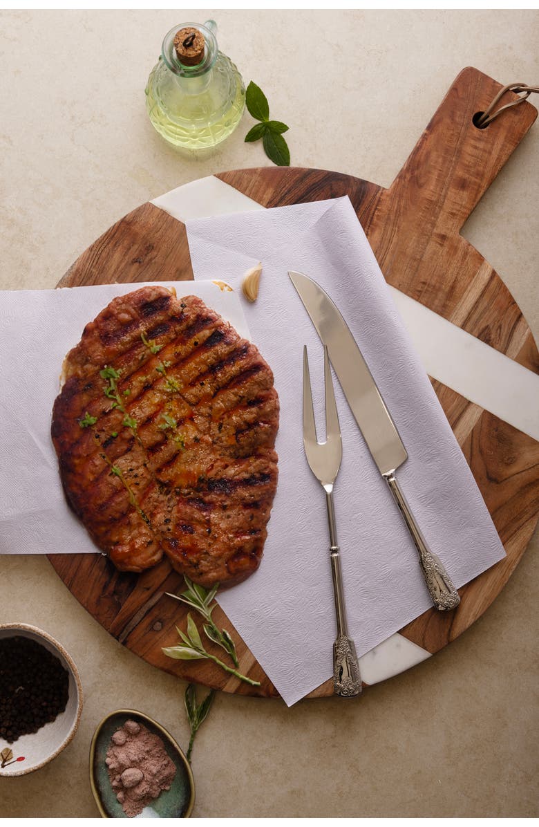 GAURI KOHLI Bolivia Carving Knife & Meat Fork Set, Alternate, color, Silver