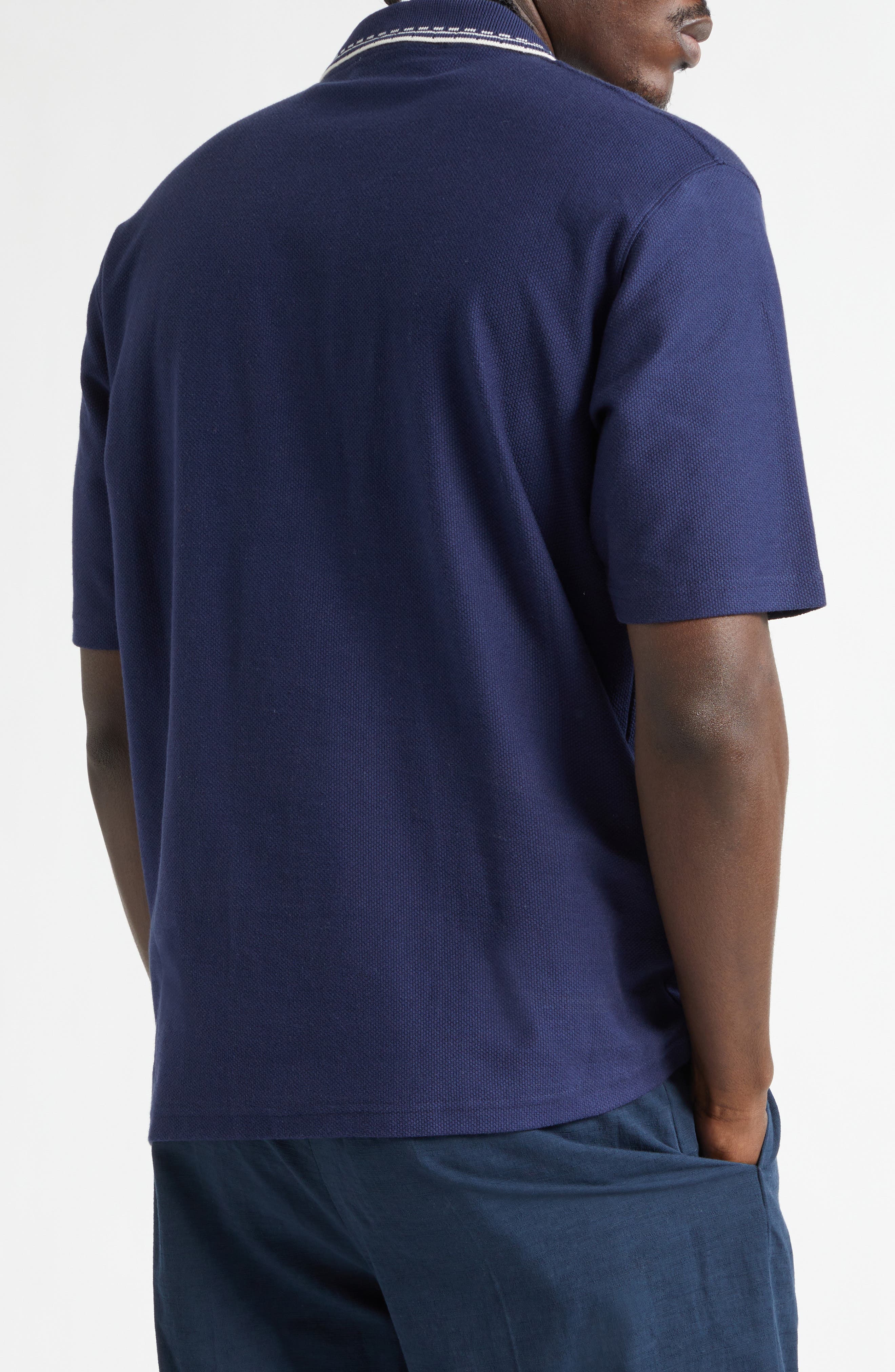 Stripe Jacquard Trim Zip Polo - image 2