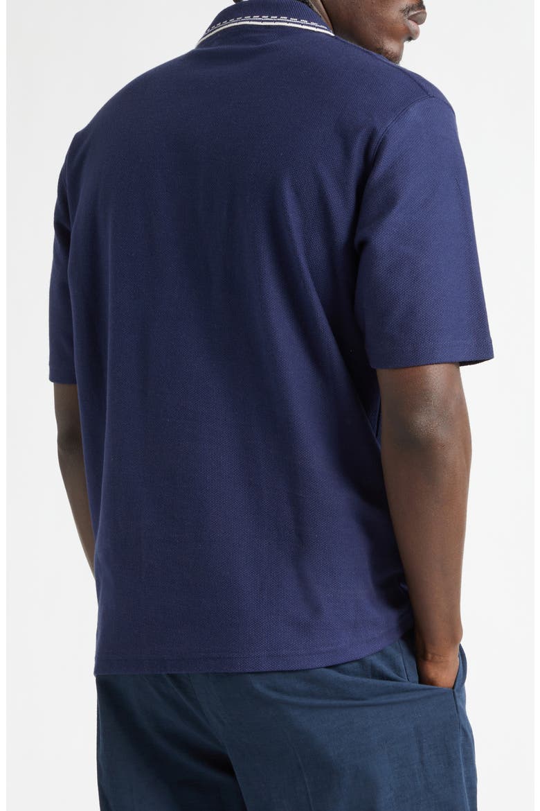Stripe Jacquard Trim Zip Polo, Alternate, color, NAVY