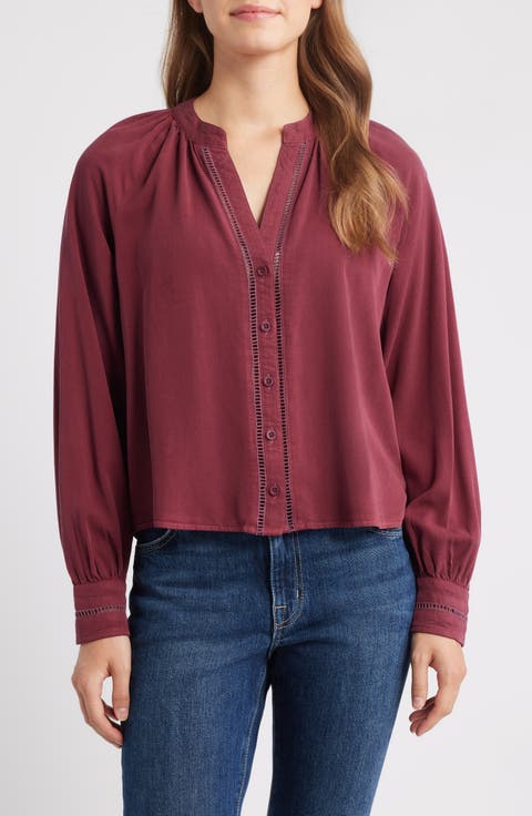 Shirred Button-Up Shirt