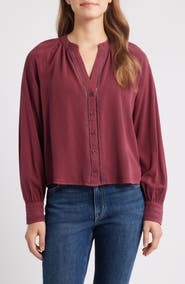Cloth & Stone Shirred Button-Up Shirt