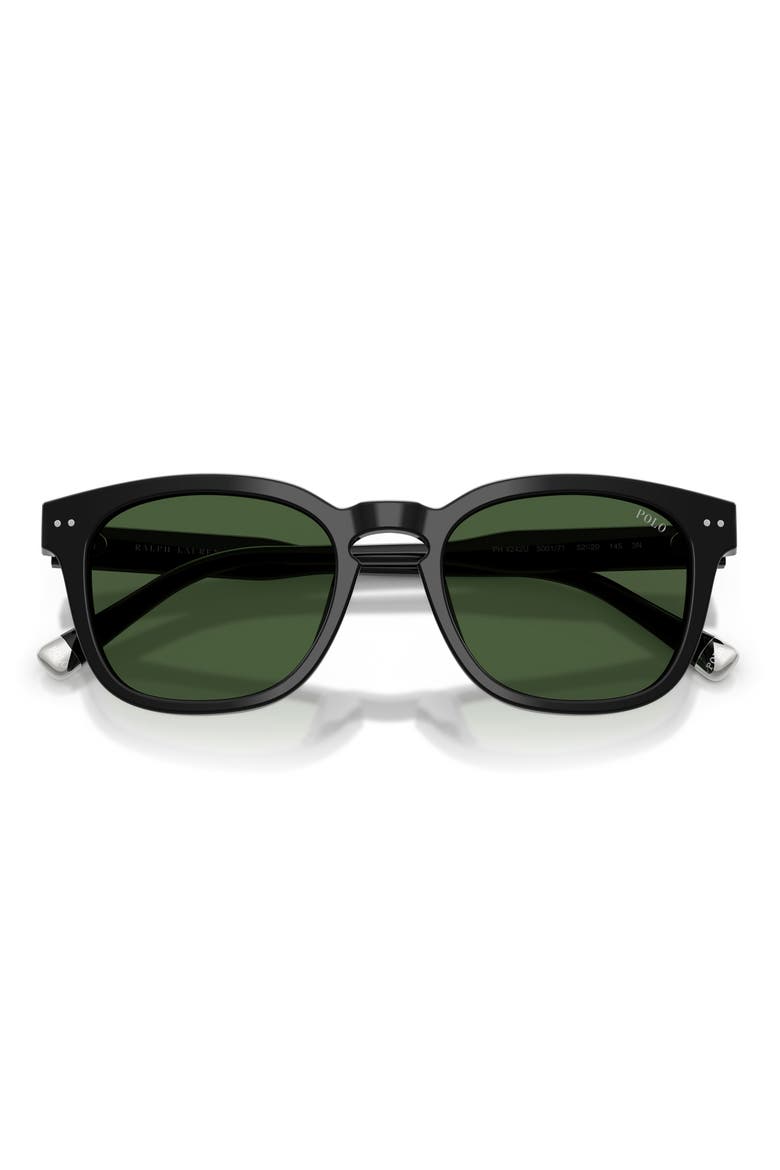 52mm Square Sunglasses, Alternate, color, SHINY BLACK / DARK GREEN