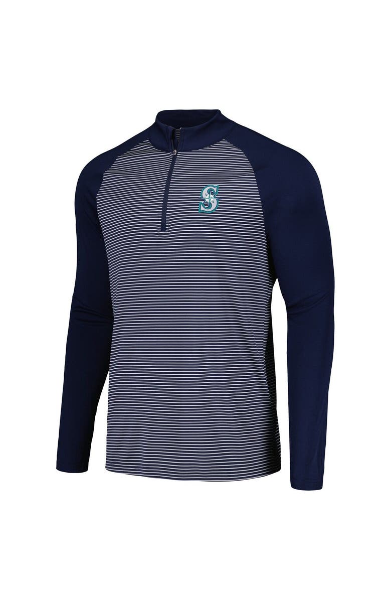 LEVELWEAR Men's Levelwear Navy Seattle Mariners Charter Striped Raglan Quarter-Zip Top, Alternate, color, Navy