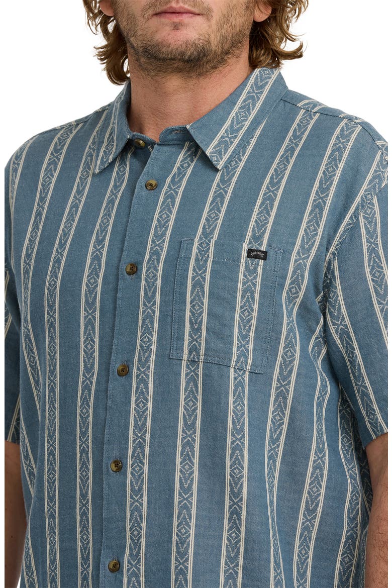 Sundays Stripe Jacquard Short Sleeve Cotton Button-Up Shirt, Alternate, color, RUSTIC BLUE